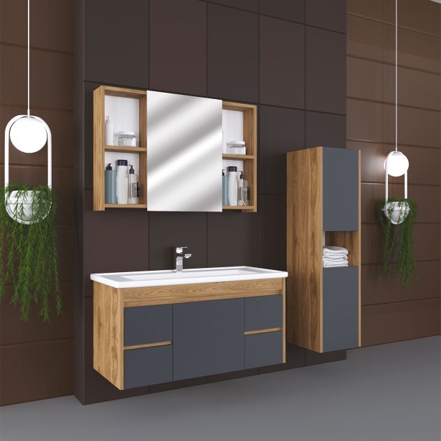 Silver 80 Cm Lake Kapaklı Mdf Banyo Dolabı