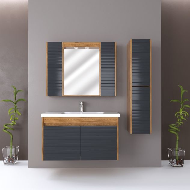 Keops 100 Cm Lake Kapaklı Mdf Banyo Dolabı